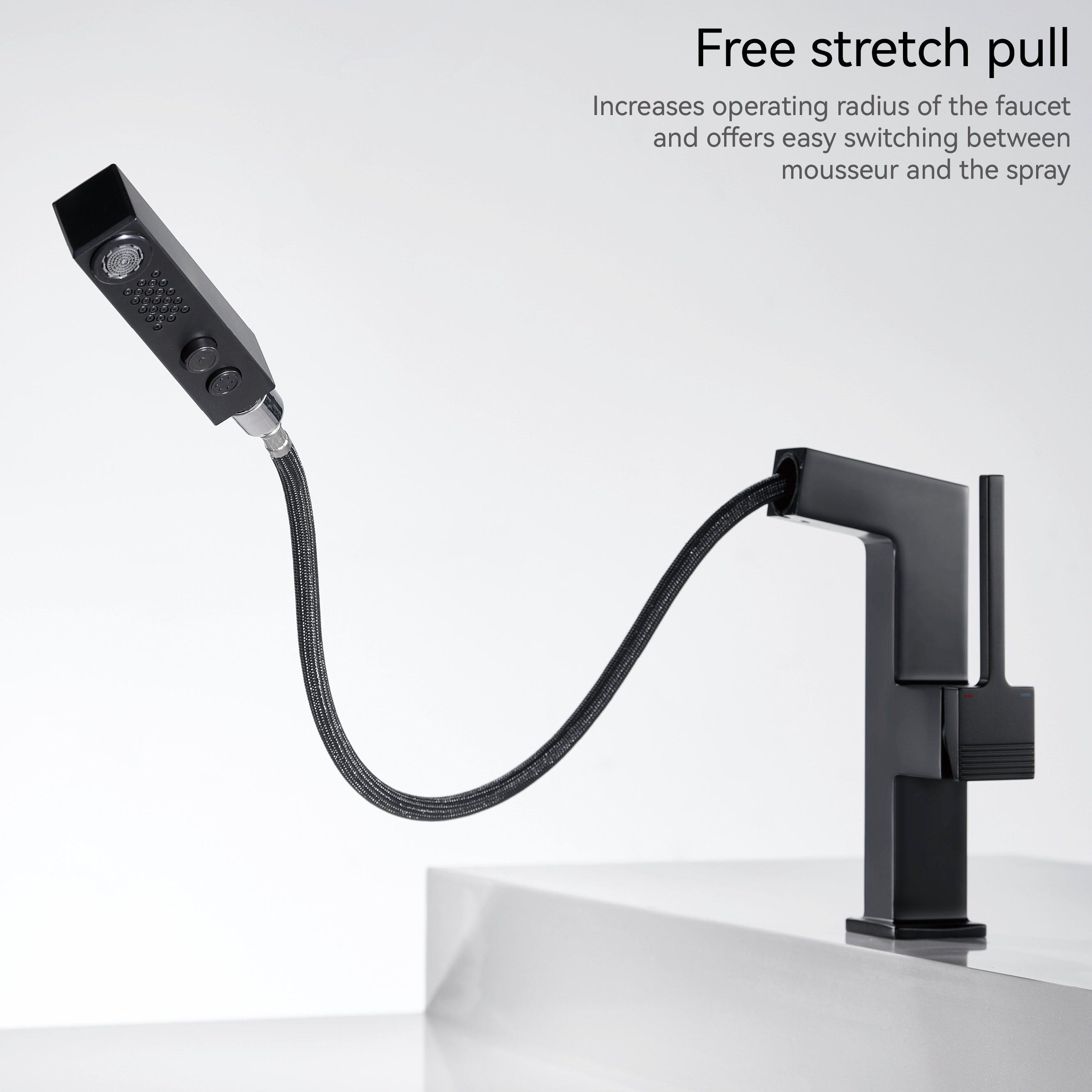 Robinets de salle de bain samliyu pour lavabo 1 trou, robinet de lavabo de salle de bain à poignée unique avec 2 modes, rotaty à 360 ° avec pulvérisateur de traction, robinet de salle de bain moderne noir BF04006-n1-mb