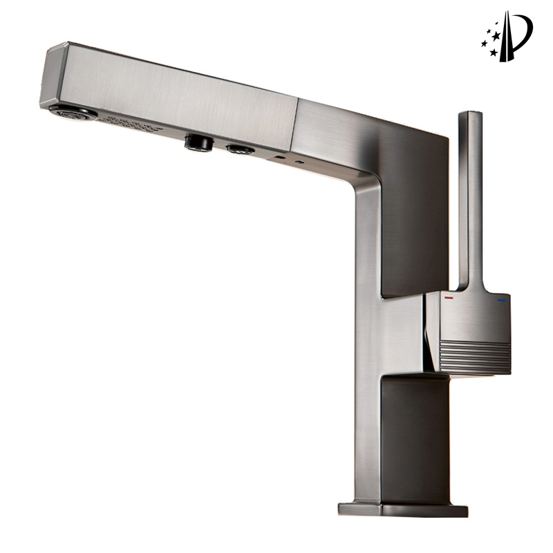 Robinets de salle de bain samliyu pour lavabo 1 trou, robinet de lavabo de salle de bain à poignée unique avec 2 modes, rotaty à 360 ° avec pulvérisateur de traction, pistolet de salle de bain moderne pistolet gris bf04006-n1-bgm