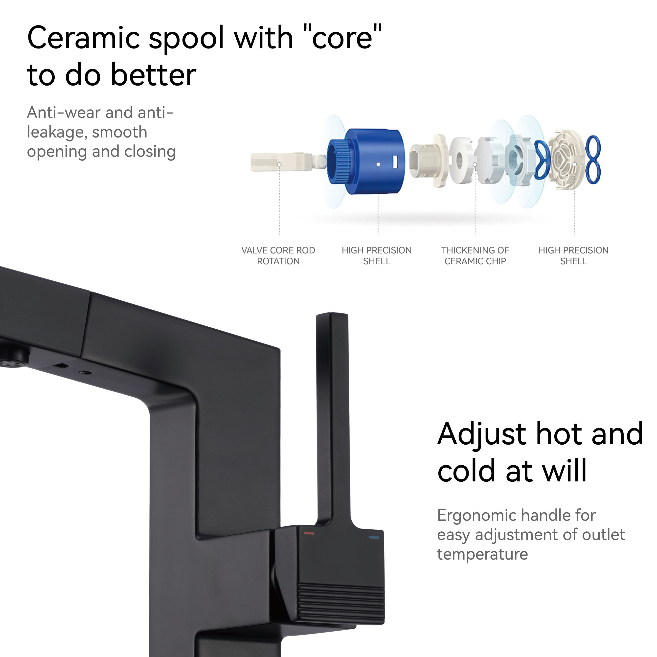 Robinets de salle de bain samliyu pour lavabo 1 trou, robinet de lavabo de salle de bain à poignée unique avec 2 modes, rotaty à 360 ° avec pulvérisateur de traction, robinet de salle de bain moderne noir BF04006-n1-mb