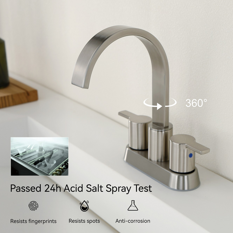 Robinette de lavabo moderne brossé sournois robette de salle de bain de salle de bain robinet de salle de bain à 3 trous