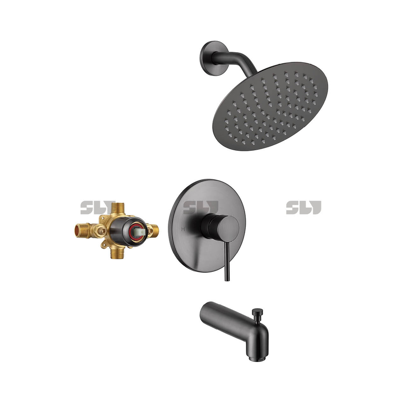 Système de douche SLY Ensemble de robinet de douche en or brossé avec bec de baignoire (valve incluse) Ensemble de baignoire de douche mural multifonction