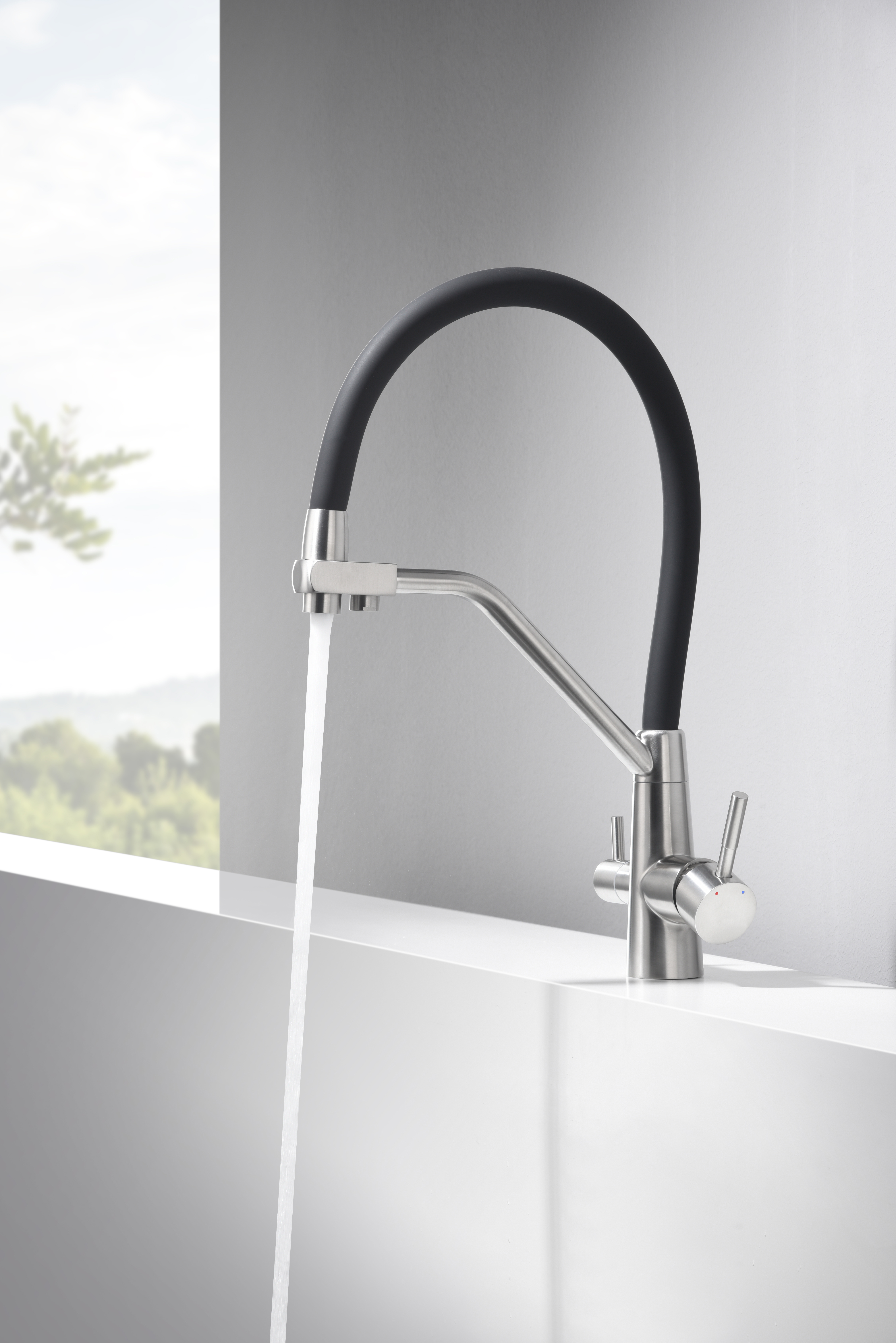 Montage de pont sournois 2 Poigrés Nickel brossé Smart Smart Sort Out Purified Water Kitchen Antirust Robinets