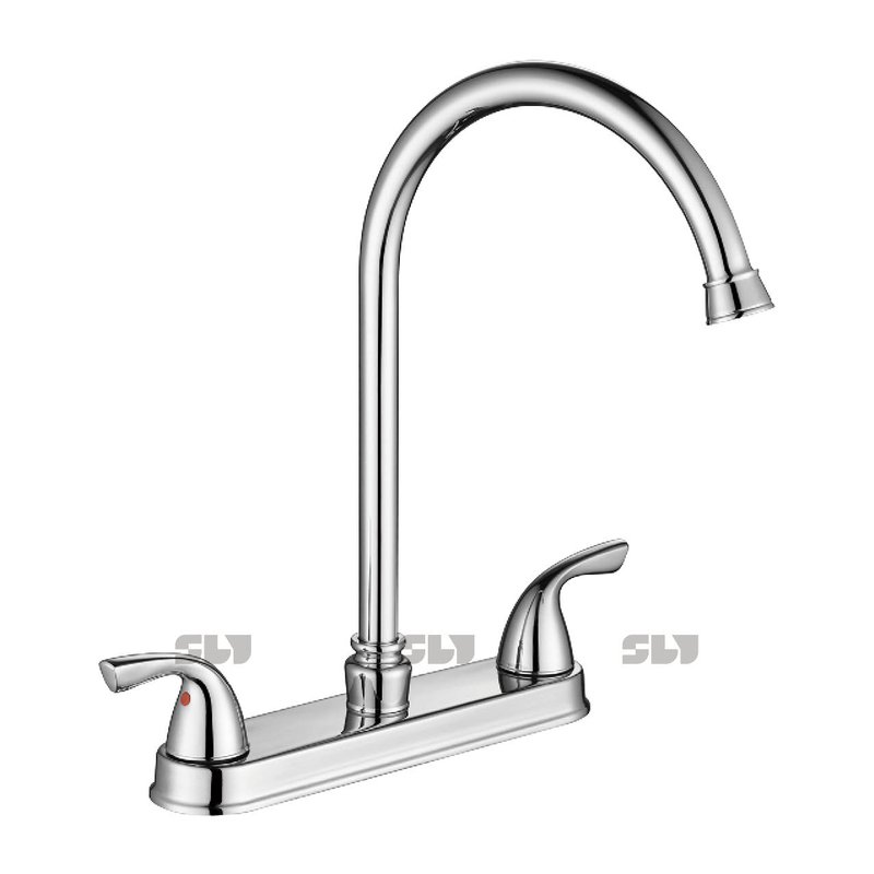 Robinet de cuisine chromée de luxe chaude et froid robinet à double poignée à poignée montée à eau montée à eau robinet d'évier de cuisine