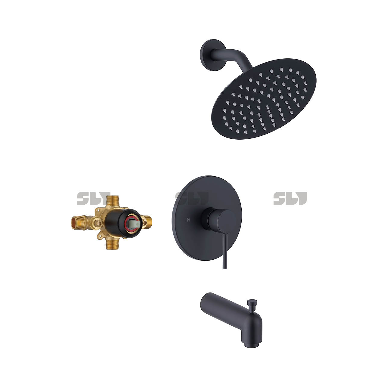 Système de douche SLY Ensemble de robinet de douche en or brossé avec bec de baignoire (valve incluse) Ensemble de baignoire de douche mural multifonction