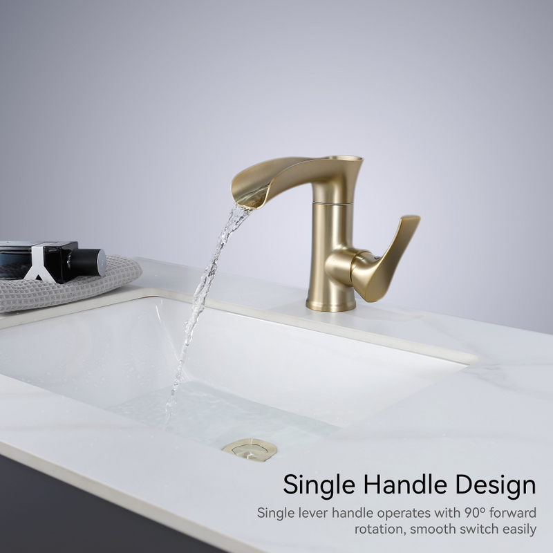Sly PPA Rose Gold Waterfall Design Salle Bathroom Deck Perk Mounted Hole Wash Basin Hand Basin et robinets Robinet