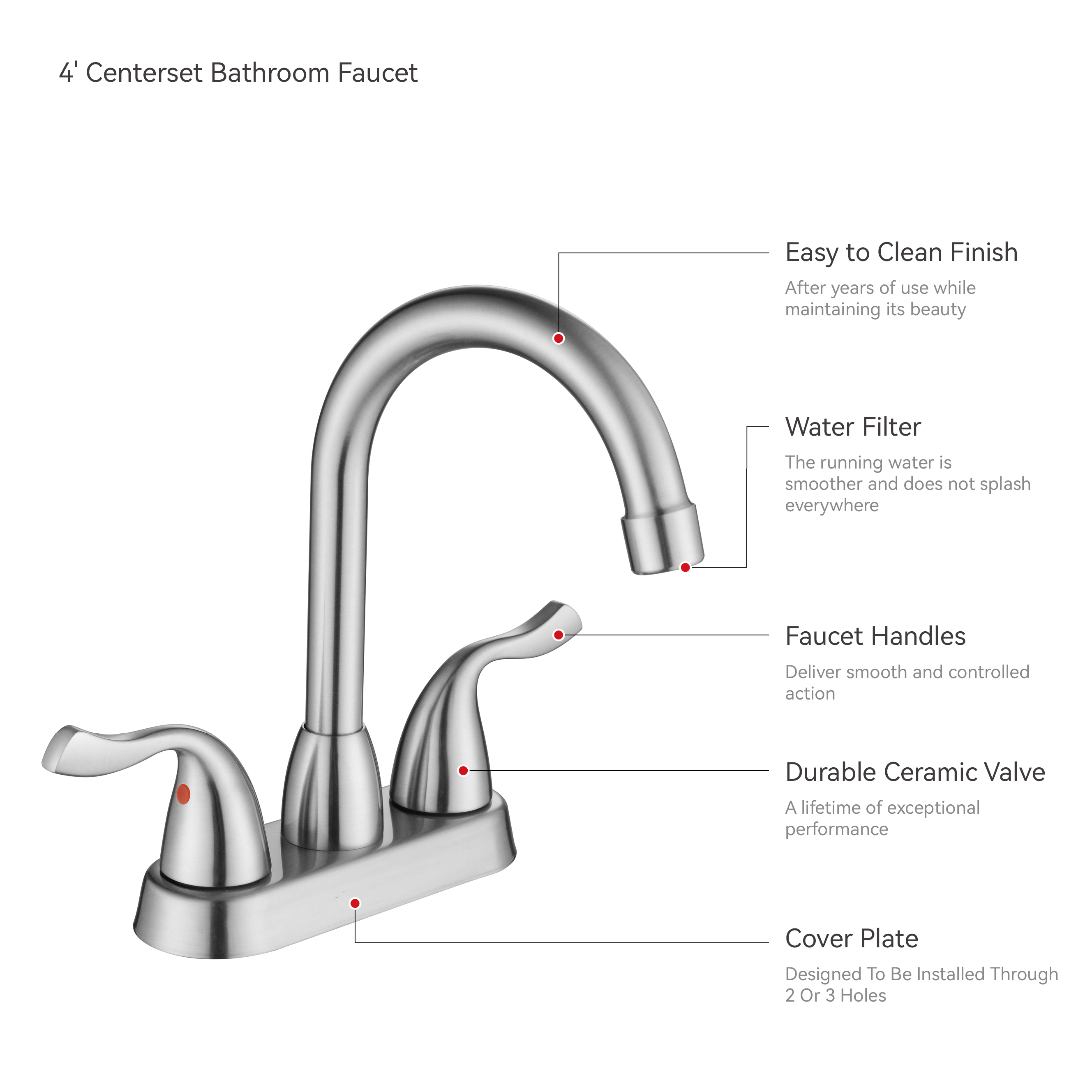 Robinet de salle de bain du bassin à poignée double à double tête