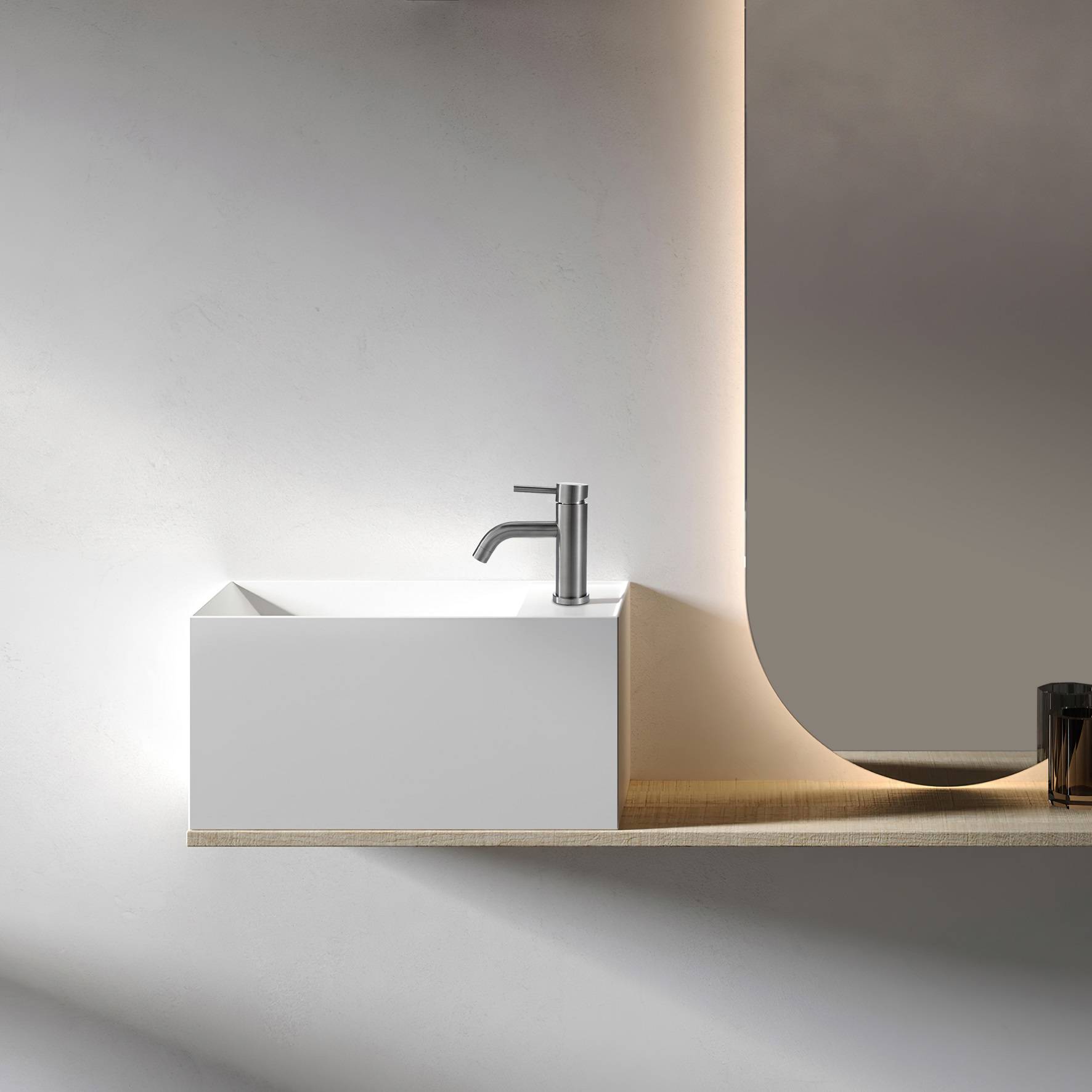 Robinet bassin de salle de bain à poignée simple brossée.