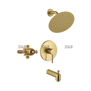 Système de douche SLY Ensemble de robinet de douche en or brossé avec bec de baignoire (valve incluse) Ensemble de baignoire de douche mural multifonction