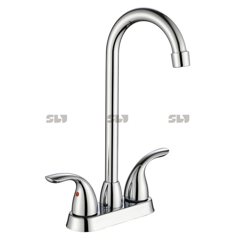 SLY Moderne Double Poignée 4 Pouces Robinet De Cuisine Pont Monté Noir En Acier Inoxydable Salle De Bains Robinet D'eau Vanité Cuisine Bassin Robinet