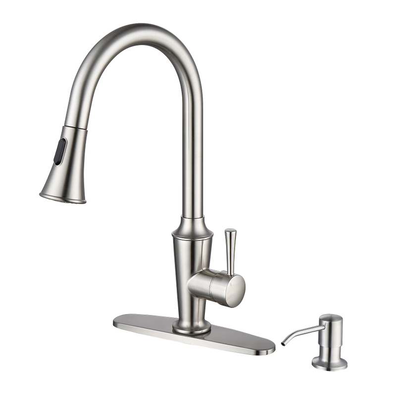 Robinet de cuisine à chaud brossé sournois avec robinet d'évier pulvérisateur