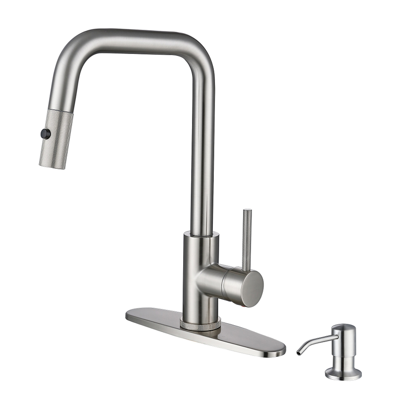 Robinet de cuisine en nickel brossé sournois avec pulvérisateur