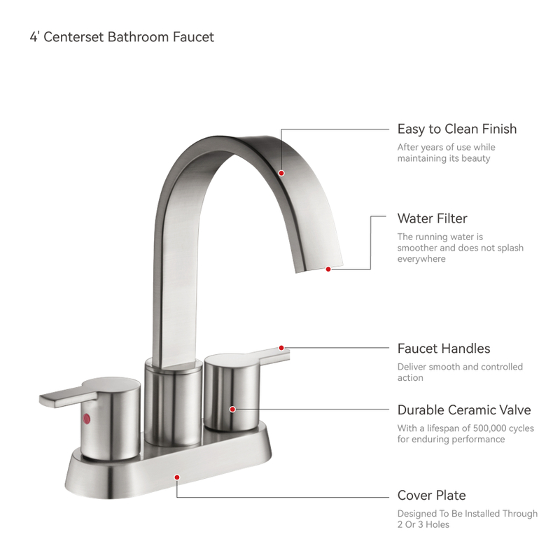 Robinette de lavabo moderne brossé sournois robette de salle de bain de salle de bain robinet de salle de bain à 3 trous