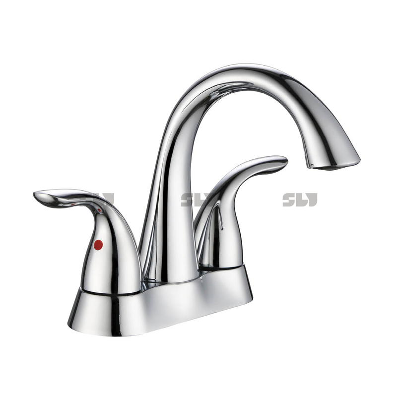 Basin sournois sur pont de pont de pont de salle de bain montée sur salle de bain luxe à deux poignées robinet 