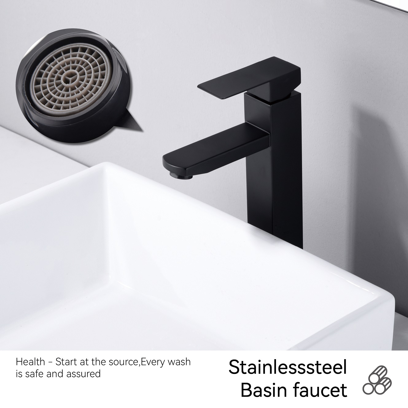 Robinet de bassin en laiton à poignée simple noire mate noire