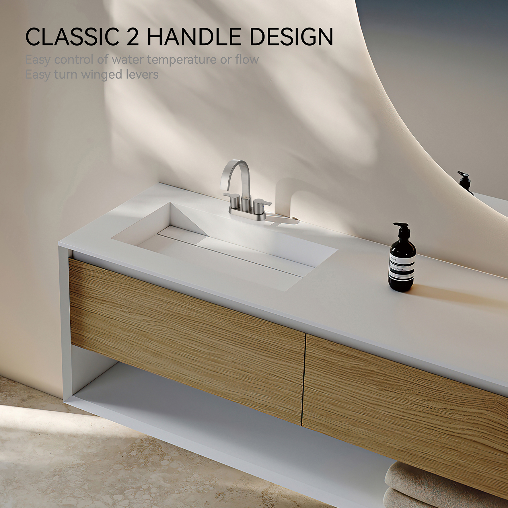 Robinette de lavabo moderne brossé sournois robette de salle de bain de salle de bain robinet de salle de bain à 3 trous