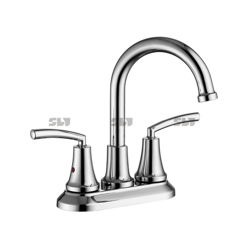 SLY nouveau Design Chrome 4 pouces bassin robinet salle de bain mitigeur robinet pont monté lavabo visage robinet avec double poignée 