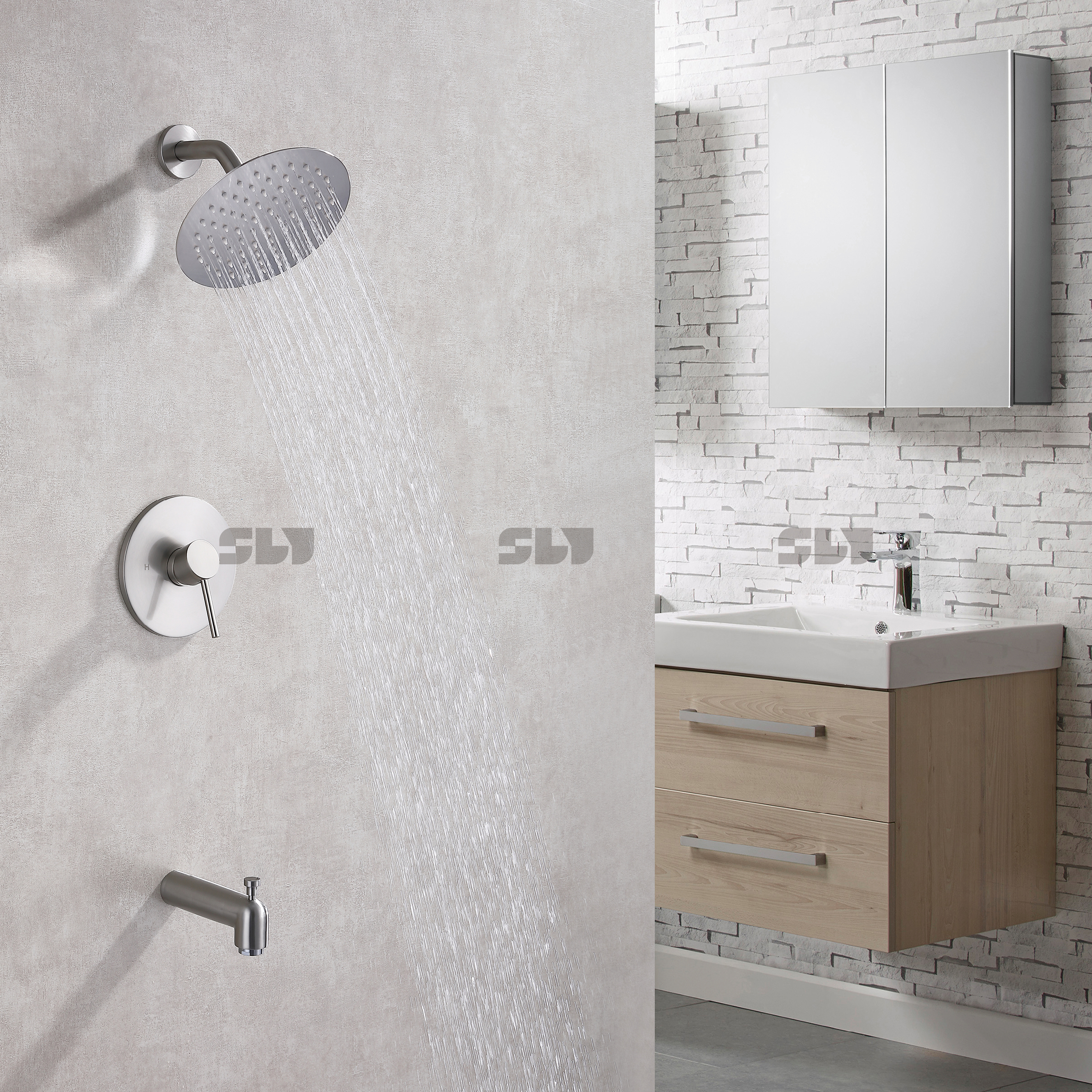 Ensemble de robinet de douche de luxe mitigeur de douche dissimul&eacute; en laiton 