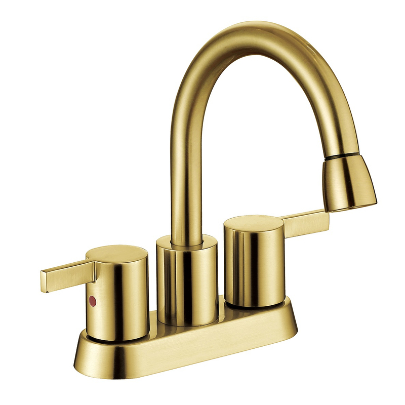 Sly China Factory 4 pouces Brossé Gold Two Handle Basin Centerset Centerset Mounted Wognarh Room Dominal Faucet
