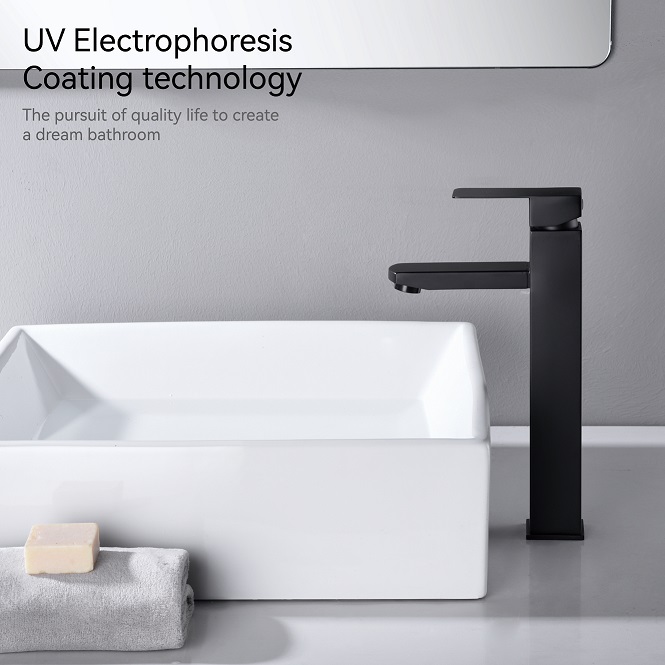 Robinet de bassin en laiton à poignée simple noire mate noire