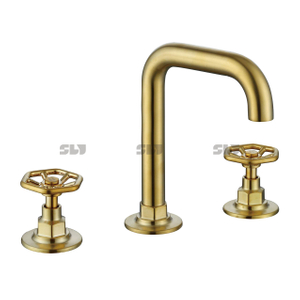 SLY robinet de lavabo de salle de bain répandu 3 trous monté sur le pont double poignée eau chaude froide brosse mitigeur en nickel