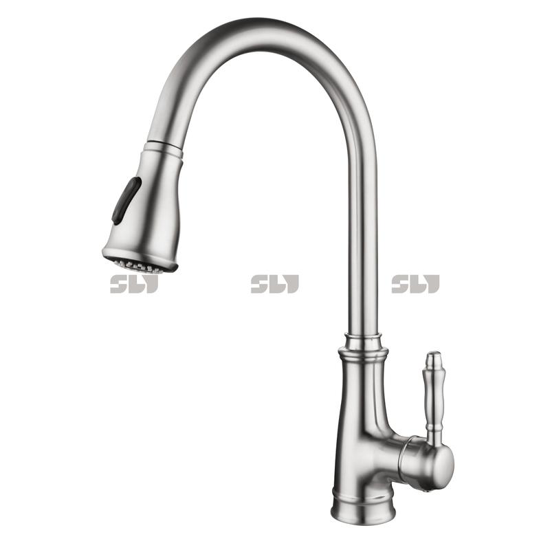 Sly Nouveau style moderne 304 Tapis de cuisine en acier inoxydable Tirez-vous Sortez Put Faignez Basking Mixer Robinet Évier de cuisine robinets