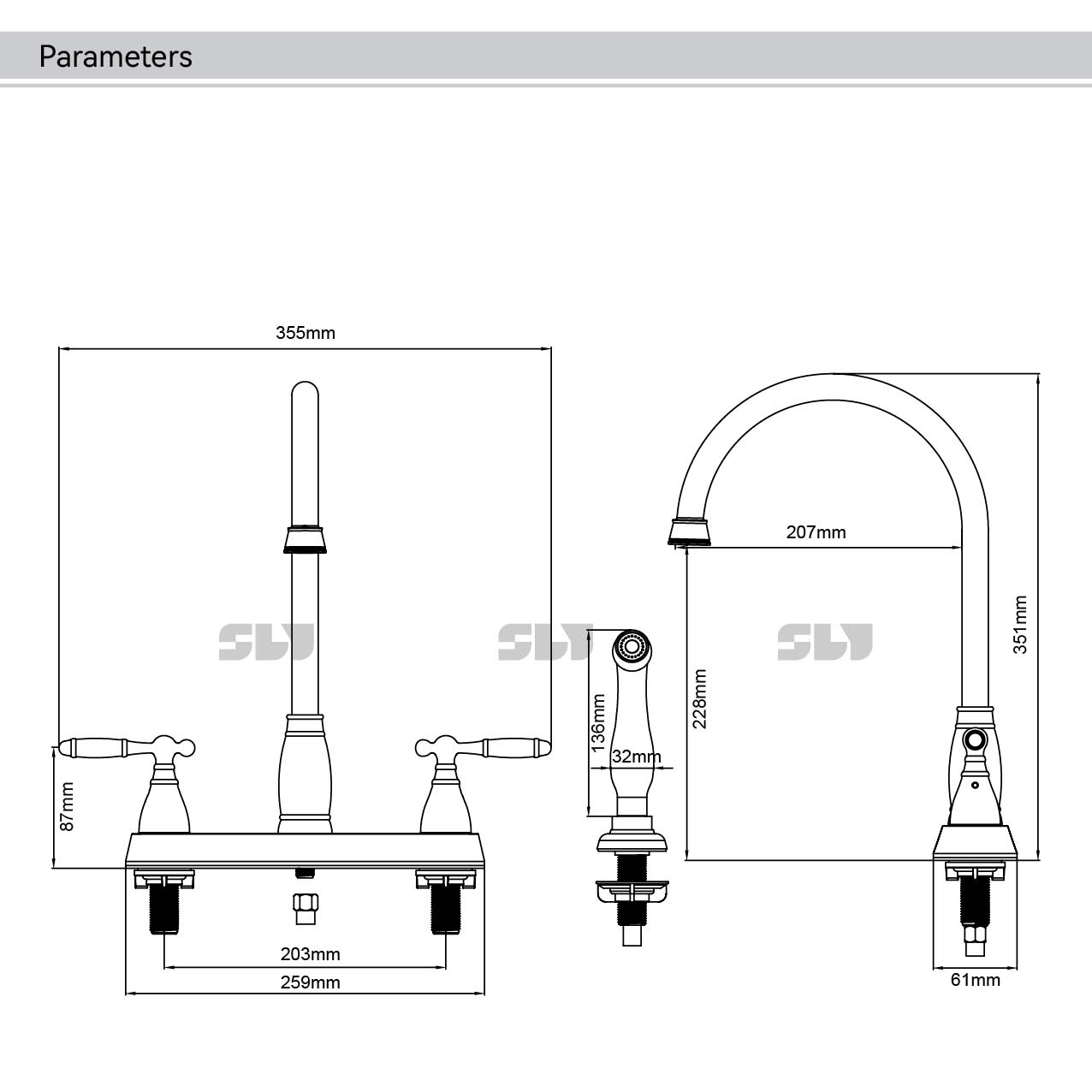 Robinets de cuisine &agrave; 2 trous Robinet central &agrave; 2 poign&eacute;es