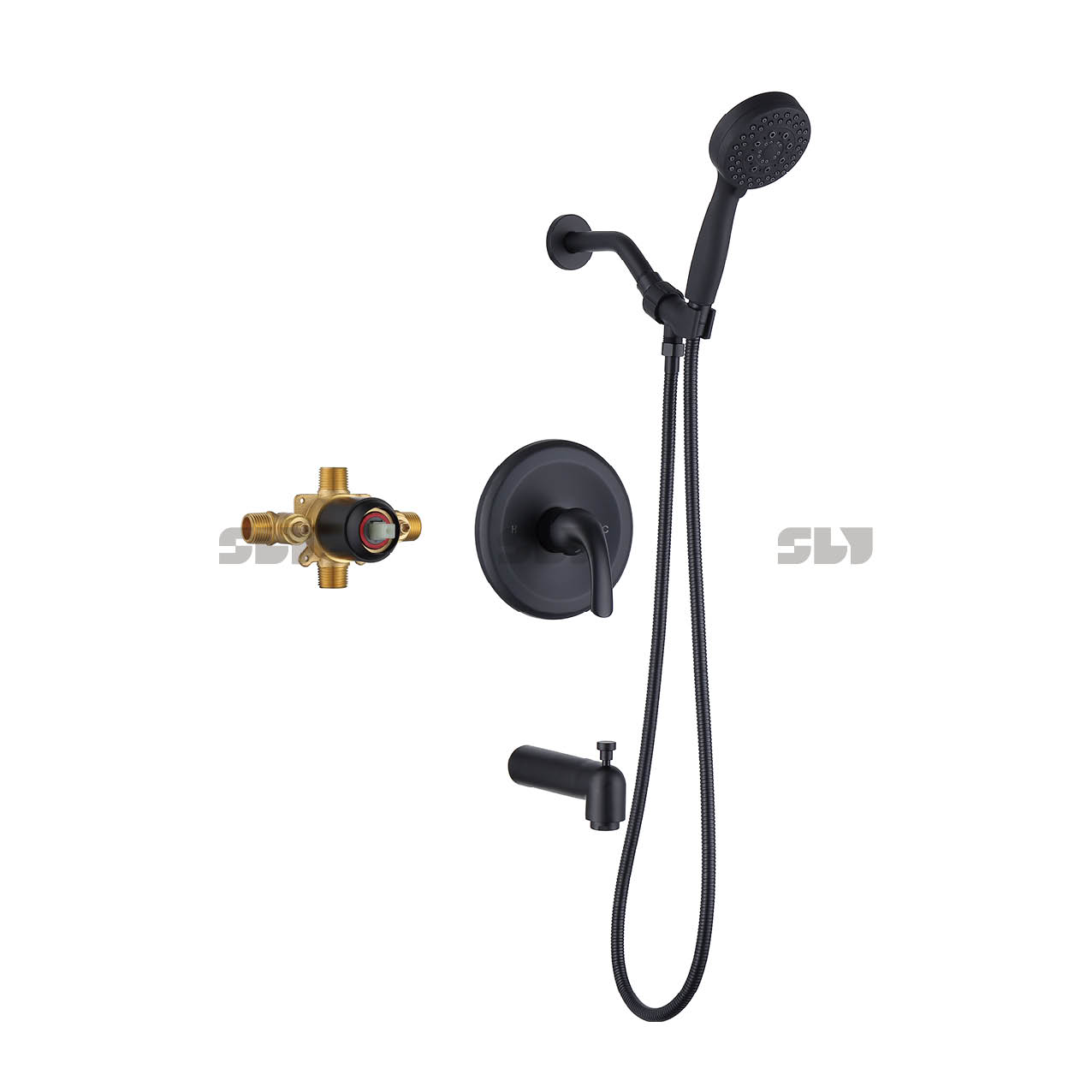 Sly deux fonction Brossed Gold Shower Head Combo Brass Down Combo Set Salle Room Down