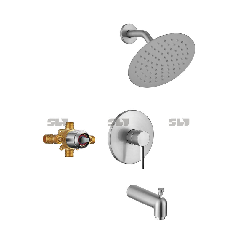 Système de douche SLY Ensemble de robinet de douche en or brossé avec bec de baignoire (valve incluse) Ensemble de baignoire de douche mural multifonction